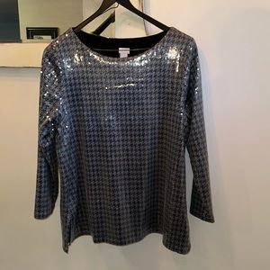 Chico’s Houndstooth Sequined Top